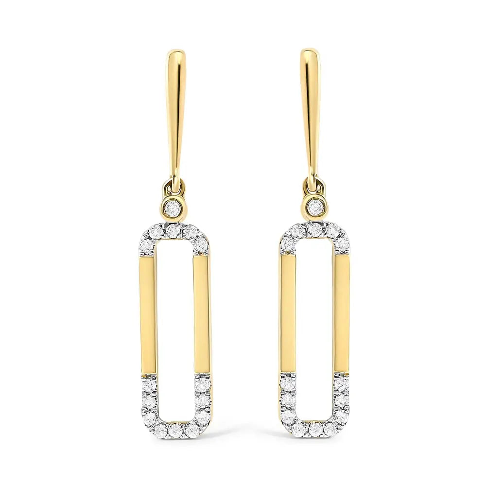 14k yellow gold 1/5 cttw diamond paper clip dangle earrings bijoux-nyc direct