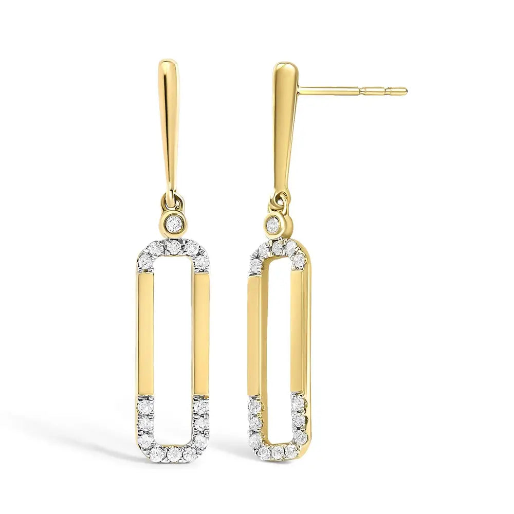 14k yellow gold 1/5 cttw diamond paper clip dangle earrings bijoux-nyc direct