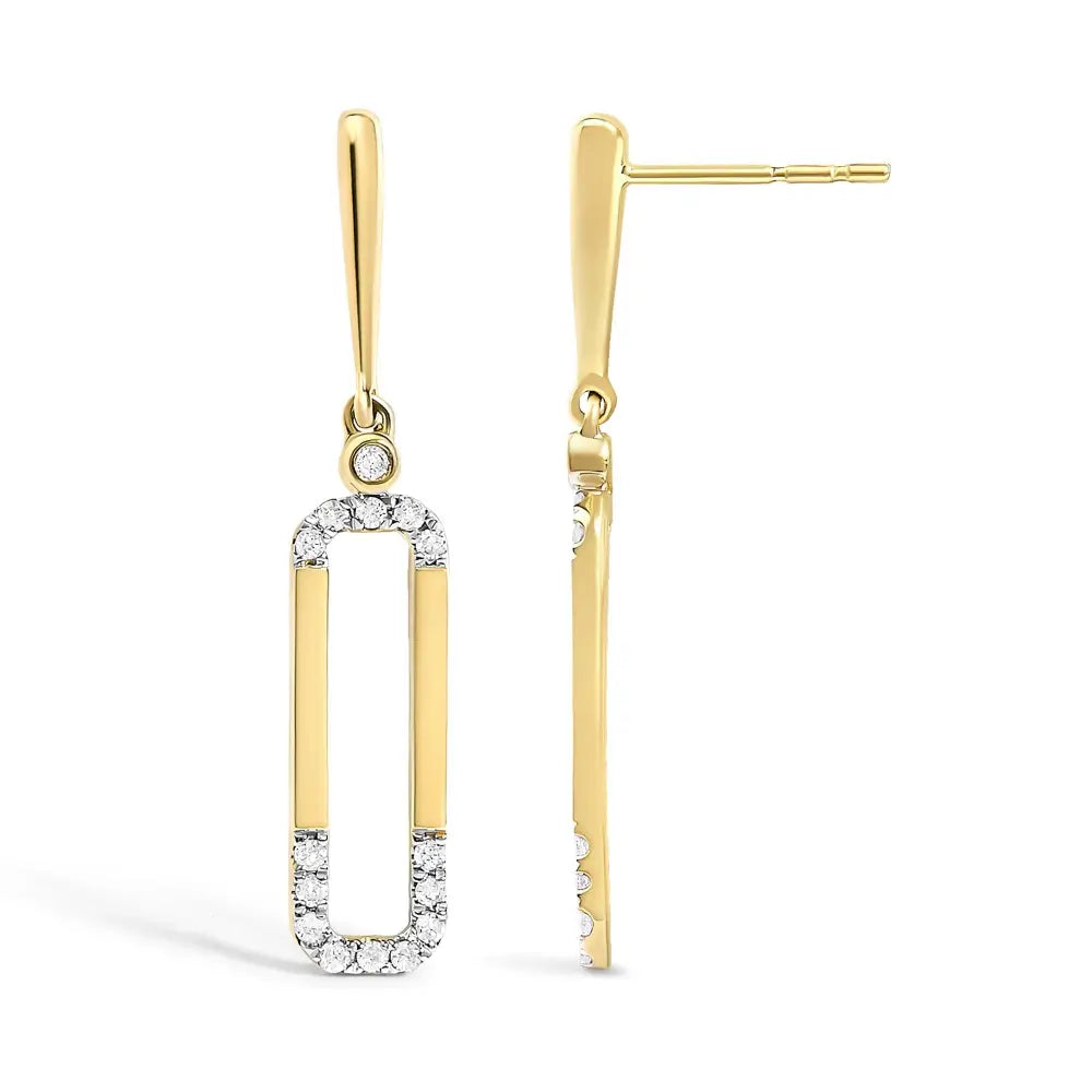 14k yellow gold 1/5 cttw diamond paper clip dangle earrings bijoux-nyc direct