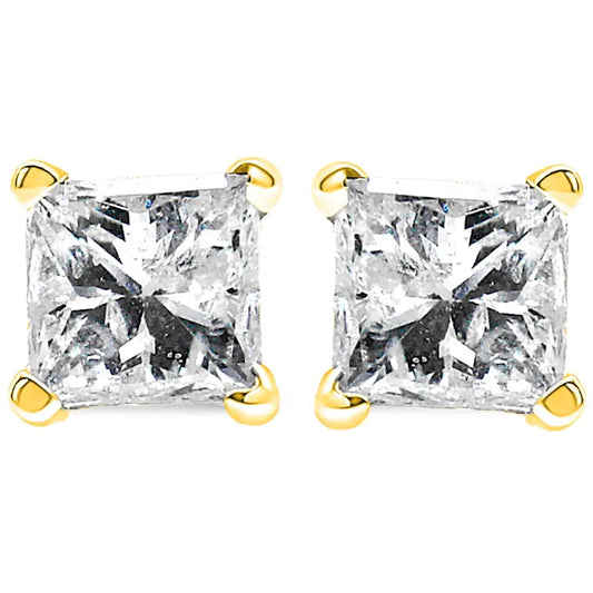 14K Yellow Gold 1/5 Cttw Princess-Cut Diamond Petite Classic Square Stud Earrings (I-J Color, I3 Clarity) - Bijoux-NYC Direct