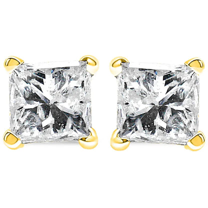 14K Yellow Gold 1/5 Cttw Princess-Cut Square Near Colorless Diamond Classic 4-Prong Solitaire Stud Earrings (I-J Color, I2-I3 Clarity) - Bijoux-NYC Direct