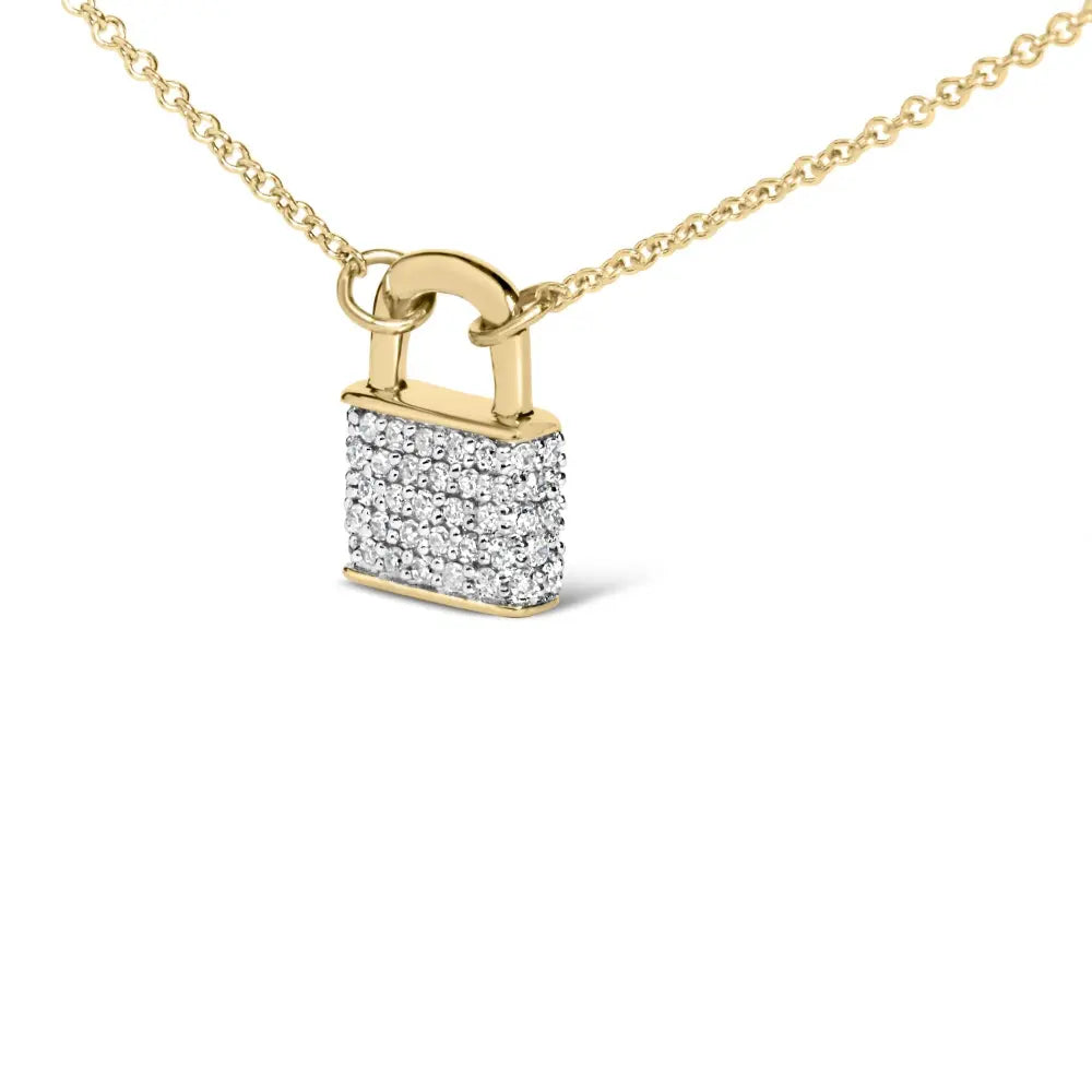 14k yellow gold 1/6 cttw diamond lock pendant 18’’ necklace (i j color i1 i2 clarity) necklaces/pendant/pendant handcrafted