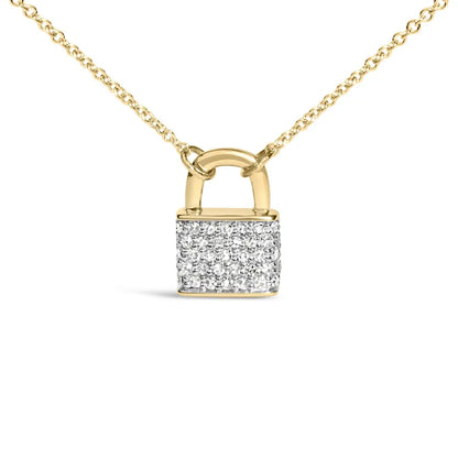 14k yellow gold 1/6 cttw diamond lock pendant 18’’ necklace (i j color i1 i2 clarity) necklaces/pendant/pendant handcrafted