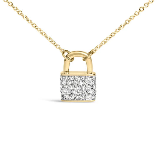 14k yellow gold 1/6 cttw diamond lock pendant 18’’ necklace (i j color i1 i2 clarity) necklaces/pendant/pendant handcrafted