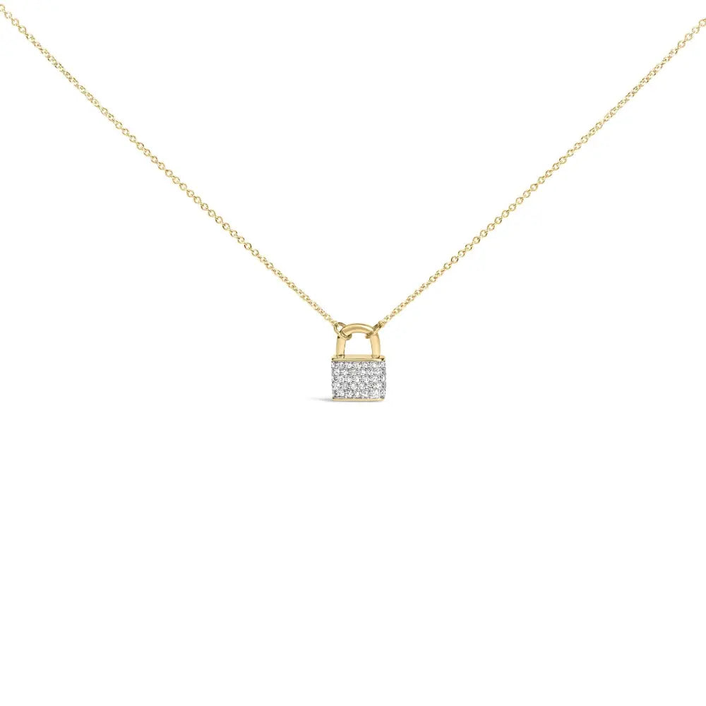 14k yellow gold 1/6 cttw diamond lock pendant 18’’ necklace (i j color i1 i2 clarity) necklaces/pendant/pendant handcrafted