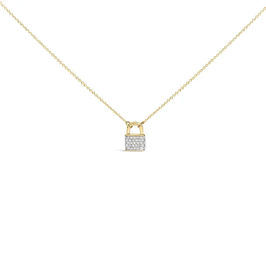 14k yellow gold 1/6 cttw diamond lock pendant 18’’ necklace (i j color i1 i2 clarity) necklaces/pendant/pendant handcrafted