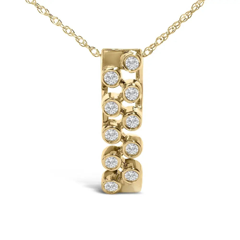 14k yellow gold 1/7 cttw diamond bezel set vertical bar pendant necklace bijoux-nyc direct