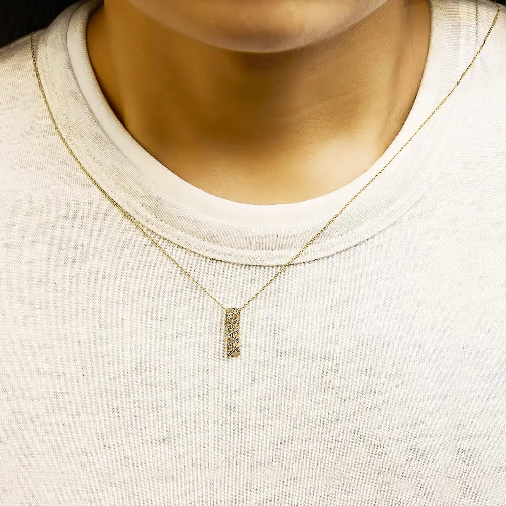 14k yellow gold 1/7 cttw diamond bezel set vertical bar pendant necklace bijoux-nyc direct
