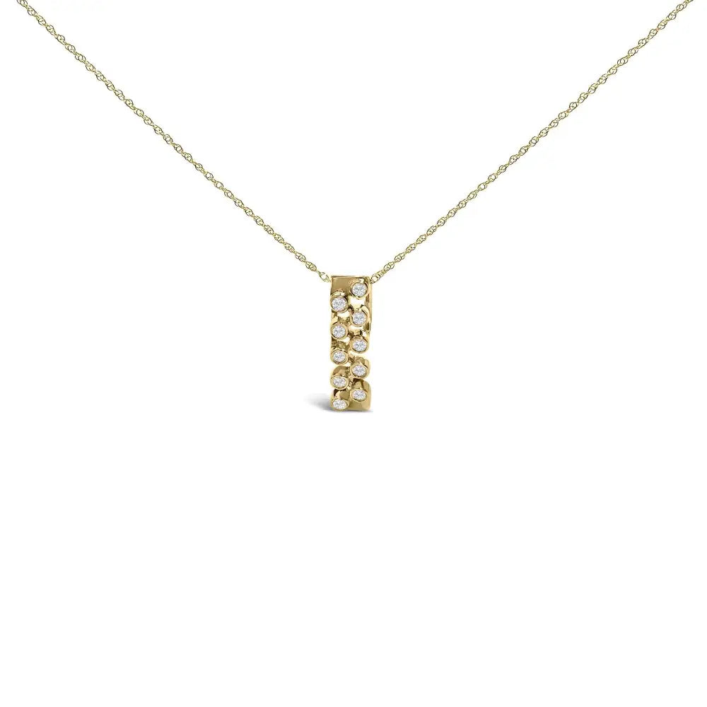 14k yellow gold 1/7 cttw diamond bezel set vertical bar pendant necklace bijoux-nyc direct