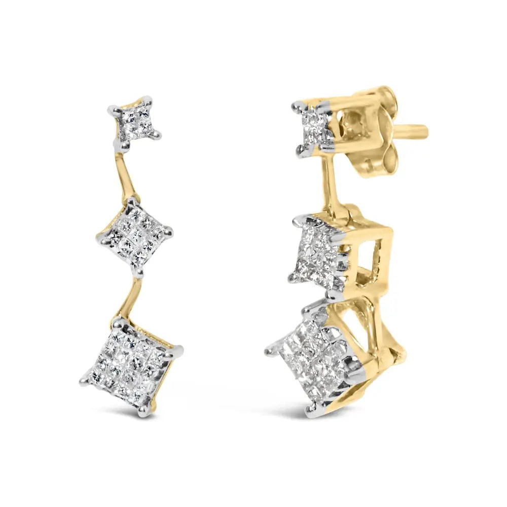 14k yellow gold 1 cttw princess cut diamond dangle earrings bijoux-nyc direct