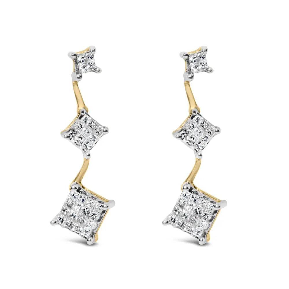 14k yellow gold 1 cttw princess cut diamond dangle earrings bijoux-nyc direct