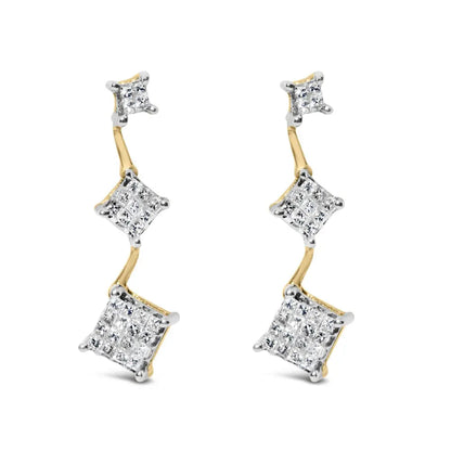 14K Yellow Gold 1 cttw Princess Cut Diamond Earrings (H-I, SI1-SI2) - Bijoux-NYC Direct
