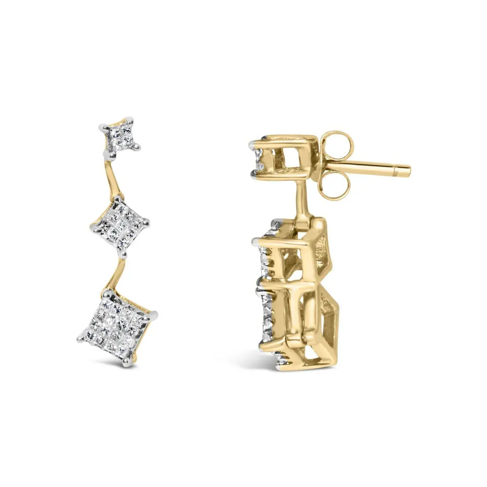 14K Yellow Gold 1 cttw Princess Cut Diamond Earrings (H-I, SI1-SI2) - Bijoux-NYC Direct