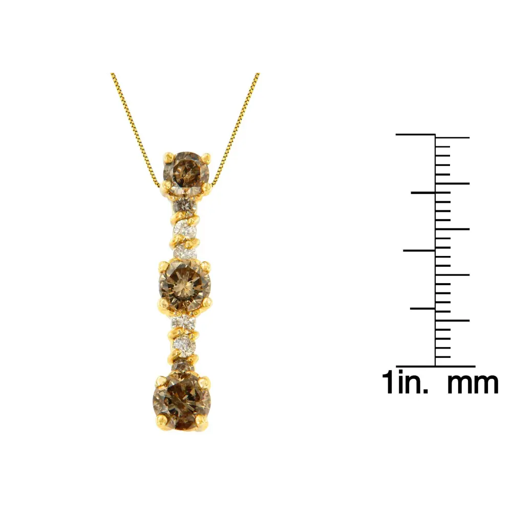 14K Yellow Gold 1 cttw White and Champagne Round Cut Diamond Drop Pendant Necklace (I-J, I1-I2) - Bijoux-NYC Direct