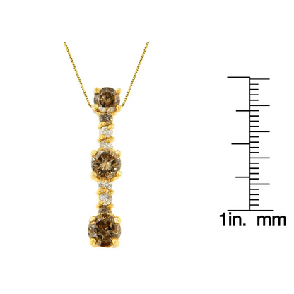14K Yellow Gold 1 cttw White and Champagne Round Cut Diamond Drop Pendant Necklace (I-J, I1-I2) - Bijoux-NYC Direct