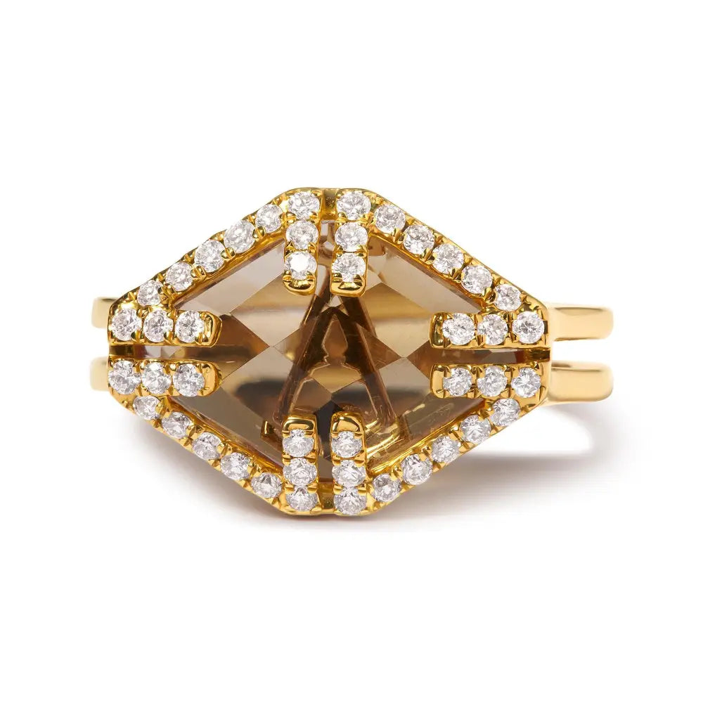 14k yellow gold 15mm marquise citrine and 1/3 cttw diamond halo ring bijoux-nyc direct