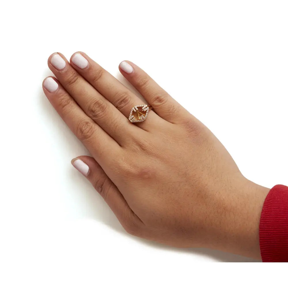 14k yellow gold 15mm marquise citrine and 1/3 cttw diamond halo ring bijoux-nyc direct