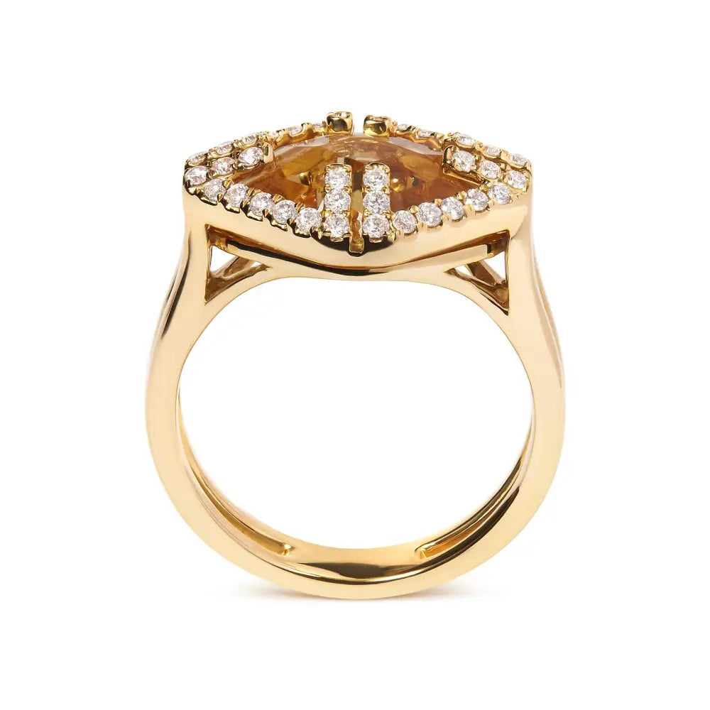 14k yellow gold 15mm marquise citrine and 1/3 cttw diamond halo ring bijoux-nyc direct