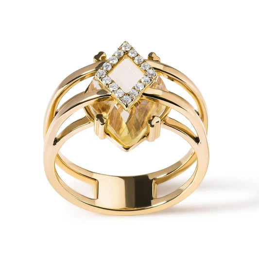 14K Yellow Gold 15x15 MM Marquise Cut Yellow Topaz and Diamond Accent Statement Cocktail Ring (G-H Color, SI1-SI2 Clarity) - Bijoux-NYC Direct