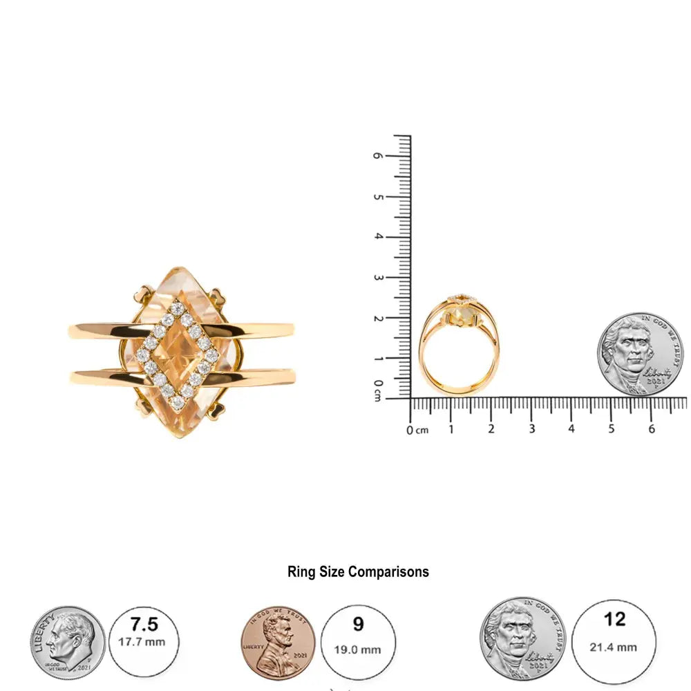 14K Yellow Gold 15x15 MM Marquise Cut Yellow Topaz and Diamond Accent Statement Cocktail Ring (G-H Color, SI1-SI2 Clarity) - Bijoux-NYC Direct
