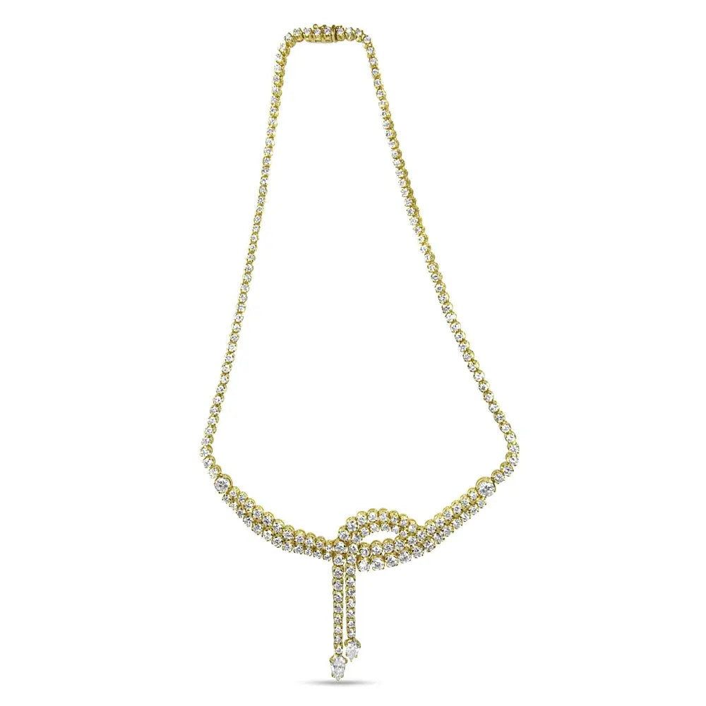 14k Yellow Gold 17.0 Cttw Diamond Double Row Lariat 18" Inch Tennis Necklace with Pear Shape Diamond Drop Tips (I-J Color, VS2-SI1 Clarity) - Bijoux-NYC Direct