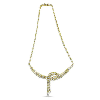 14k Yellow Gold 17.0 Cttw Diamond Double Row Lariat 18" Inch Tennis Necklace with Pear Shape Diamond Drop Tips (I-J Color, VS2-SI1 Clarity) - Bijoux-NYC Direct
