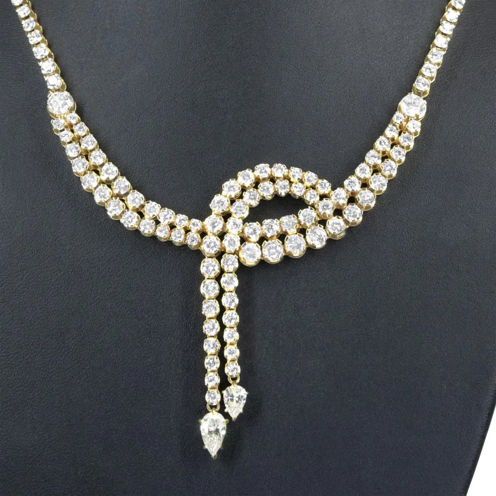 14k Yellow Gold 17.0 Cttw Diamond Double Row Lariat 18" Inch Tennis Necklace with Pear Shape Diamond Drop Tips (I-J Color, VS2-SI1 Clarity) - Bijoux-NYC Direct