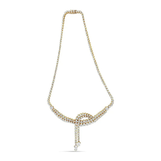 14k Yellow Gold 17.0 Cttw Diamond Double Row Lariat 18" Inch Tennis Necklace with Pear Shape Diamond Drop Tips (I-J Color, VS2-SI1 Clarity) - Bijoux-NYC Direct