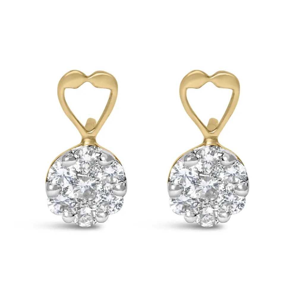 14k yellow gold 1ct. Tdw round diamond heart accent earrings bijoux-nyc direct