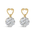 14k yellow gold 1ct. Tdw round diamond heart accent earrings bijoux-nyc direct
