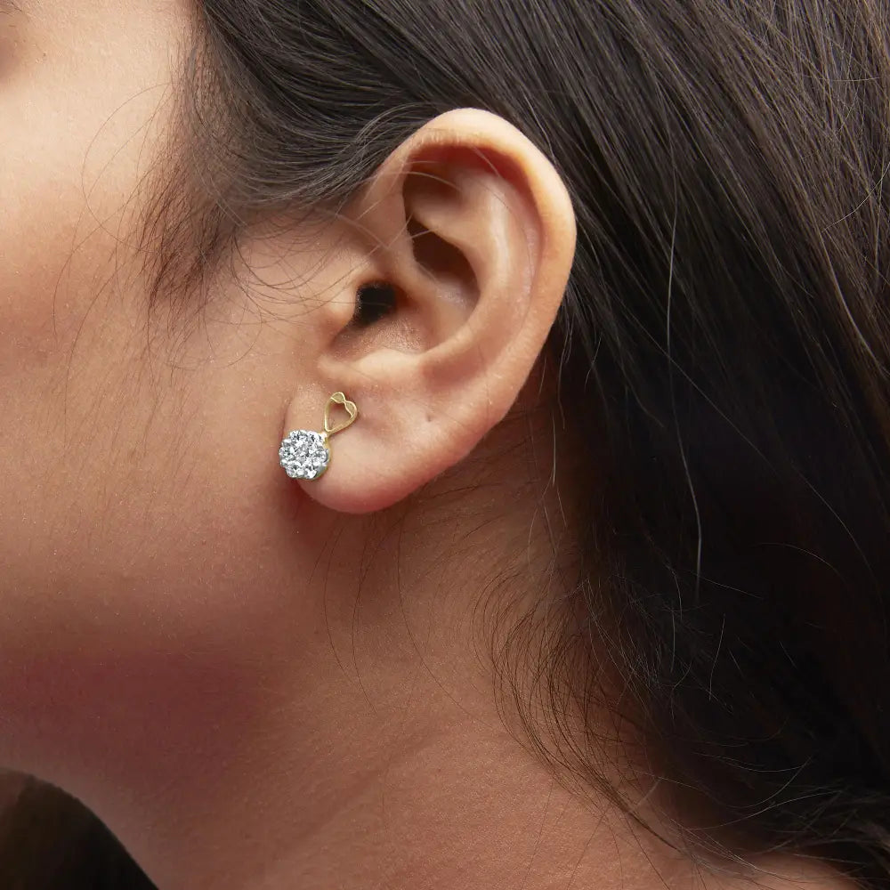 14k yellow gold 1ct. Tdw round diamond heart accent earrings bijoux-nyc direct