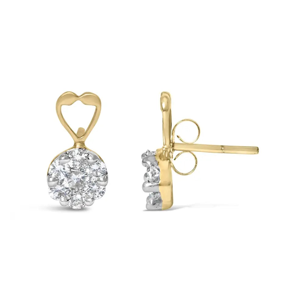 14k yellow gold 1ct. Tdw round diamond heart accent earrings bijoux-nyc direct