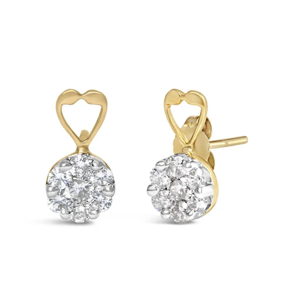 14k yellow gold 1ct. Tdw round diamond heart accent earrings bijoux-nyc direct