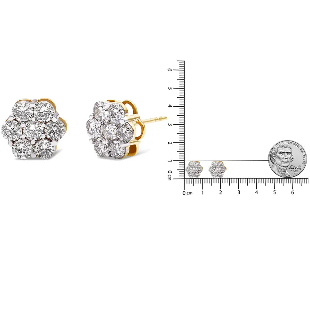14k yellow gold 2.0 cttw diamond floral cluster screw back stud earrings bijoux-nyc direct