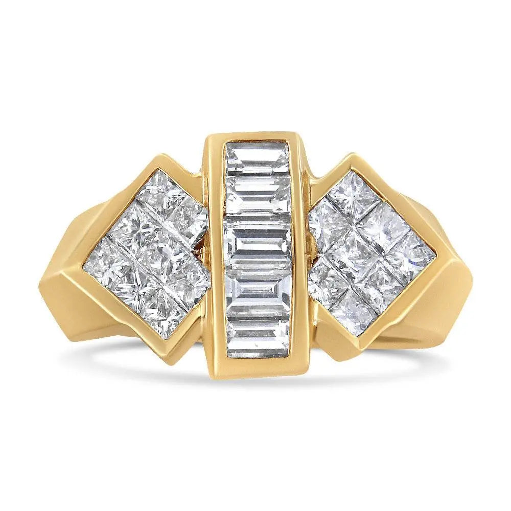 14K Yellow Gold 2.0 Cttw Invisible-Set Princess and Channel Set Baguette Diamond Bar and Wing Style Cocktail Band Ring (G-H Color, VS2-SI1 Clarity) - Bijoux-NYC Direct