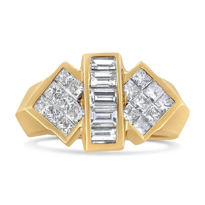14K Yellow Gold 2.0 Cttw Invisible-Set Princess and Channel Set Baguette Diamond Bar and Wing Style Cocktail Band Ring (G-H Color, VS2-SI1 Clarity) - Bijoux-NYC Direct
