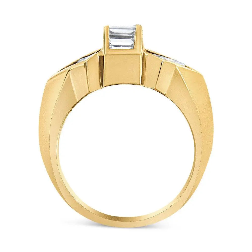 14K Yellow Gold 2.0 Cttw Invisible-Set Princess and Channel Set Baguette Diamond Bar and Wing Style Cocktail Band Ring (G-H Color, VS2-SI1 Clarity) - Bijoux-NYC Direct