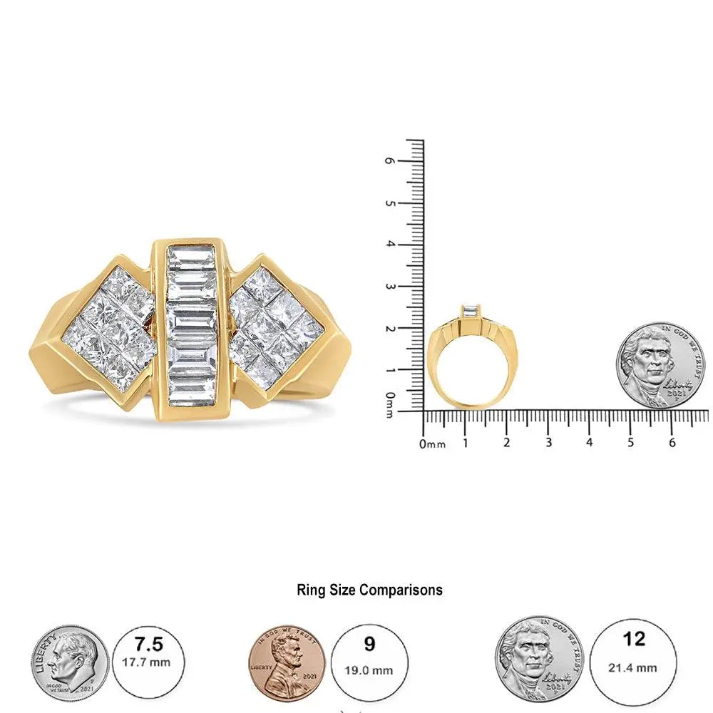 14K Yellow Gold 2.0 Cttw Invisible-Set Princess and Channel Set Baguette Diamond Bar and Wing Style Cocktail Band Ring (G-H Color, VS2-SI1 Clarity) - Bijoux-NYC Direct