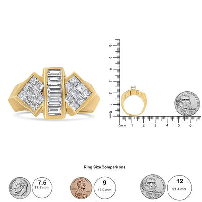 14K Yellow Gold 2.0 Cttw Invisible-Set Princess and Channel Set Baguette Diamond Bar and Wing Style Cocktail Band Ring (G-H Color, VS2-SI1 Clarity) - Bijoux-NYC Direct