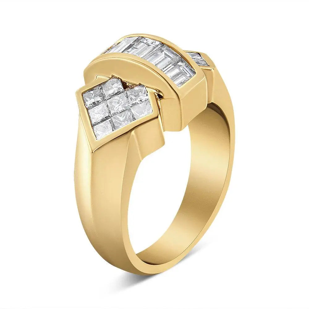 14K Yellow Gold 2.0 Cttw Invisible-Set Princess and Channel Set Baguette Diamond Bar and Wing Style Cocktail Band Ring (G-H Color, VS2-SI1 Clarity) - Bijoux-NYC Direct