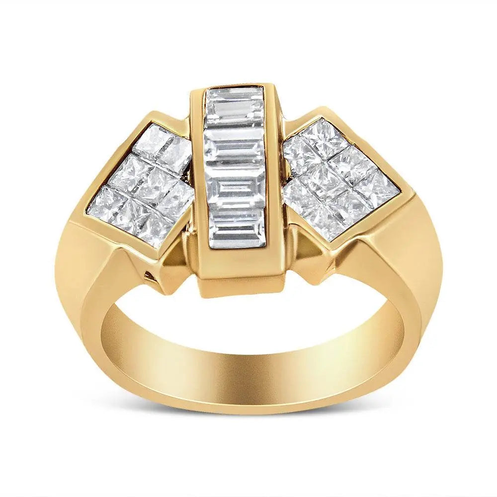 14K Yellow Gold 2.0 Cttw Invisible-Set Princess and Channel Set Baguette Diamond Bar and Wing Style Cocktail Band Ring (G-H Color, VS2-SI1 Clarity) - Bijoux-NYC Direct