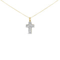 14k yellow gold 2.0 cttw round and baguette diamond cross necklace bijoux-nyc direct