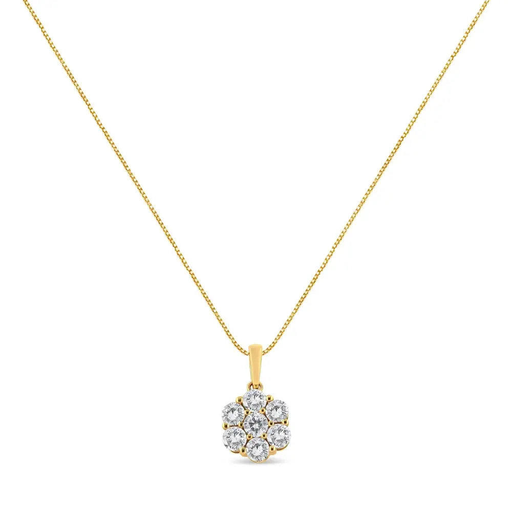 14k yellow gold 2.00 cttw diamond flower cluster 18’’ pendant necklace bijoux-nyc direct
