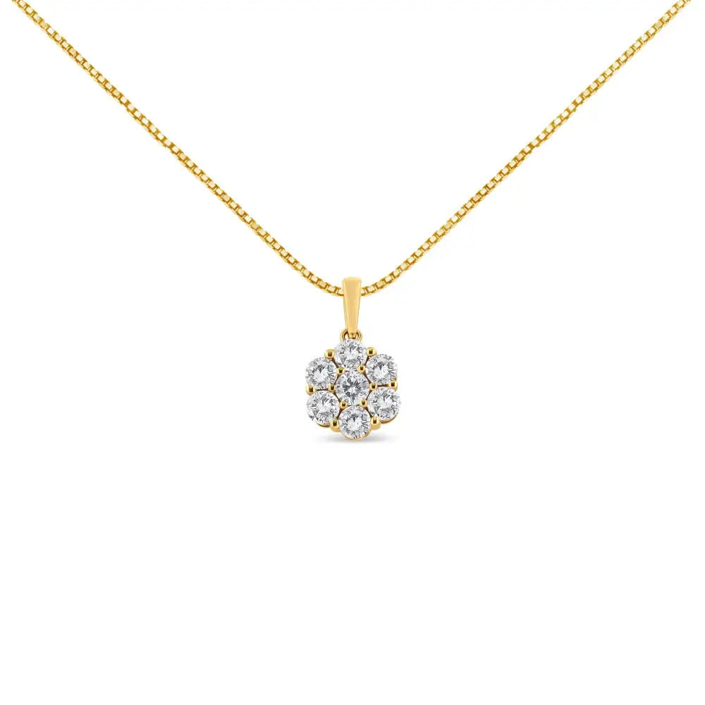 14k yellow gold 2.00 cttw diamond flower cluster 18’’ pendant necklace bijoux-nyc direct