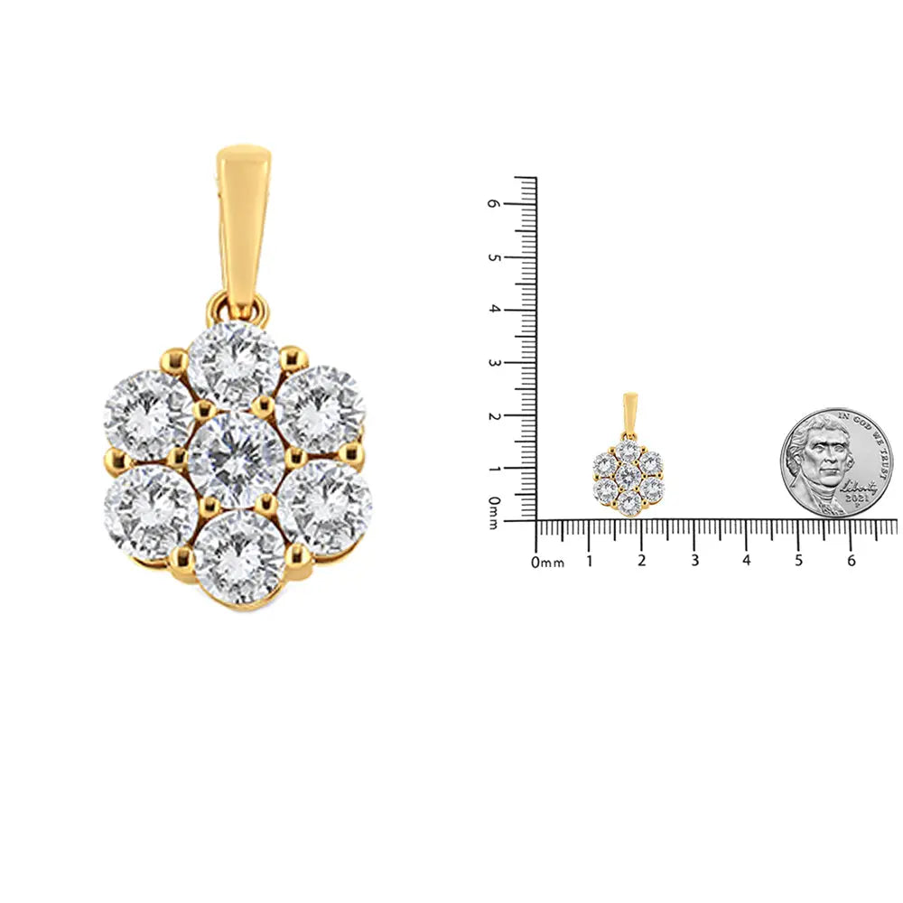 14K Yellow Gold 2.00 Cttw Brilliant Round-Cut Diamond 7 Stone Flower Cluster 18" Pendant Necklace (H-I Color, SI2-I1 Clarity) - Bijoux-NYC Direct