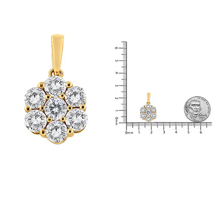 14K Yellow Gold 2.00 Cttw Brilliant Round-Cut Diamond 7 Stone Flower Cluster 18" Pendant Necklace (H-I Color, SI2-I1 Clarity) - Bijoux-NYC Direct