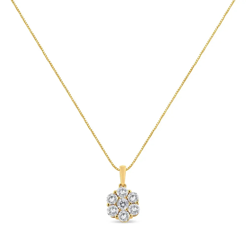 14K Yellow Gold 2.00 Cttw Brilliant Round-Cut Diamond 7 Stone Flower Cluster 18" Pendant Necklace (H-I Color, SI2-I1 Clarity) - Bijoux-NYC Direct