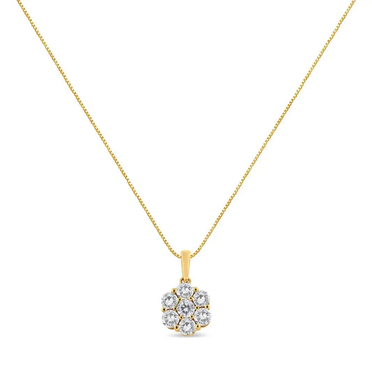 14K Yellow Gold 2.00 Cttw Brilliant Round-Cut Diamond 7 Stone Flower Cluster 18" Pendant Necklace (H-I Color, SI2-I1 Clarity) - Bijoux-NYC Direct