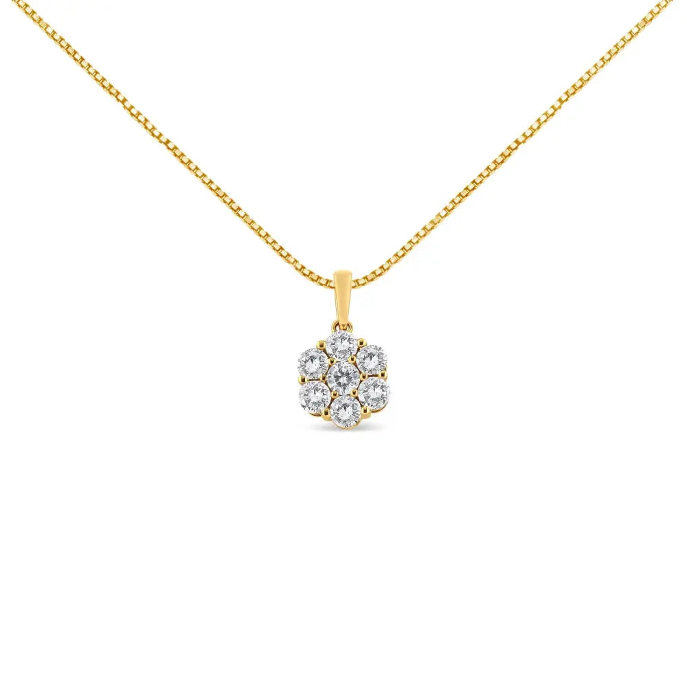 14K Yellow Gold 2.00 Cttw Brilliant Round-Cut Diamond 7 Stone Flower Cluster 18" Pendant Necklace (H-I Color, SI2-I1 Clarity) - Bijoux-NYC Direct