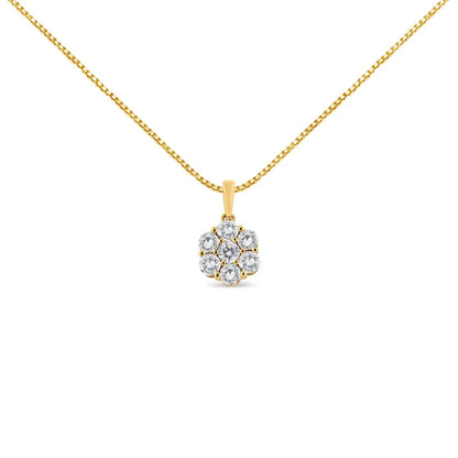 14K Yellow Gold 2.00 Cttw Brilliant Round-Cut Diamond 7 Stone Flower Cluster 18" Pendant Necklace (H-I Color, SI2-I1 Clarity) - Bijoux-NYC Direct
